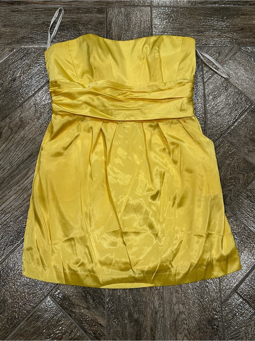David's Bridal Yellow Strapless Satin Cocktail Dress